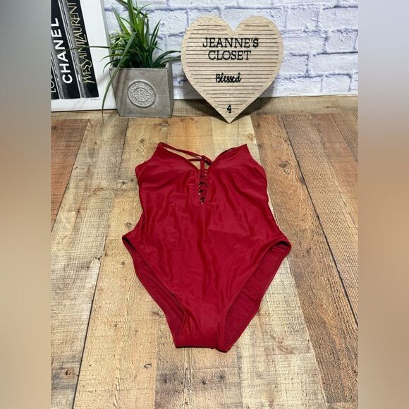 Red Adore Me Jade Unlined Dark Red One Piece Swim Suit with Low back Large NWT - Picture 13 of 13